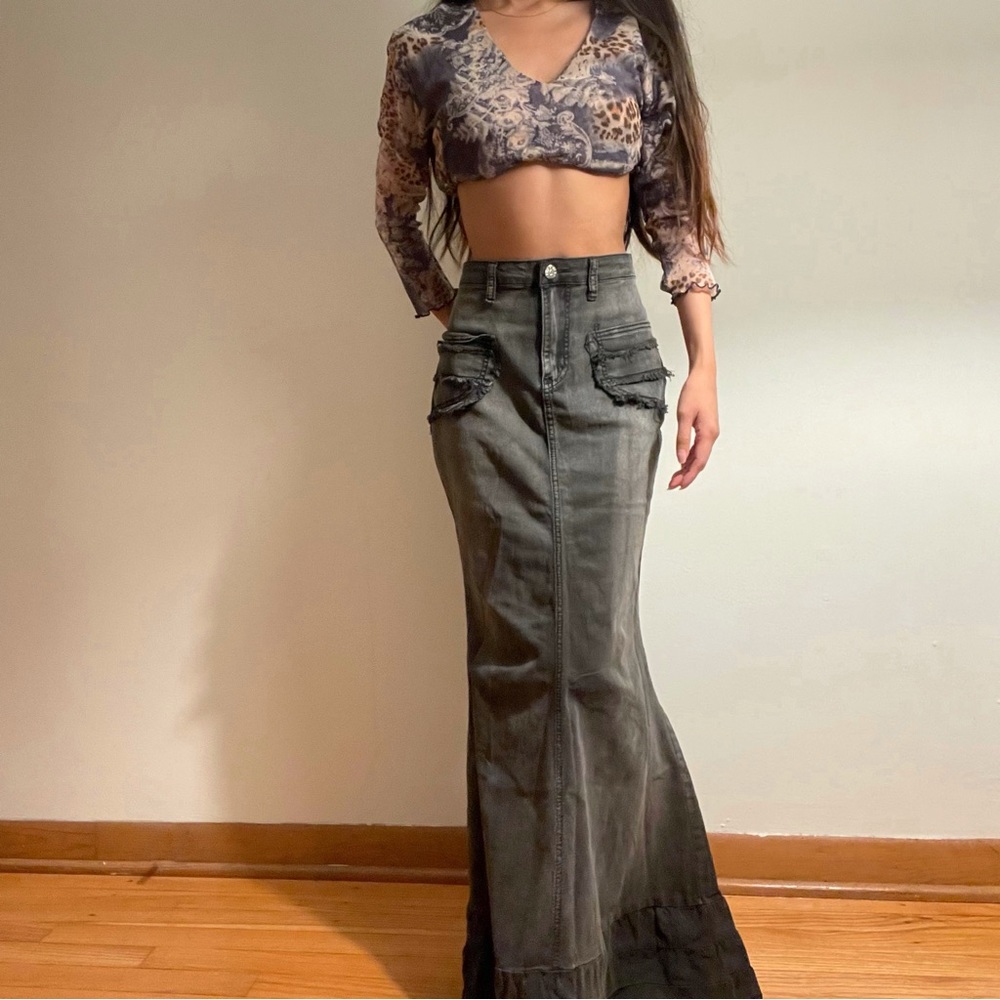 Dark Washed Denim Midi Skirt